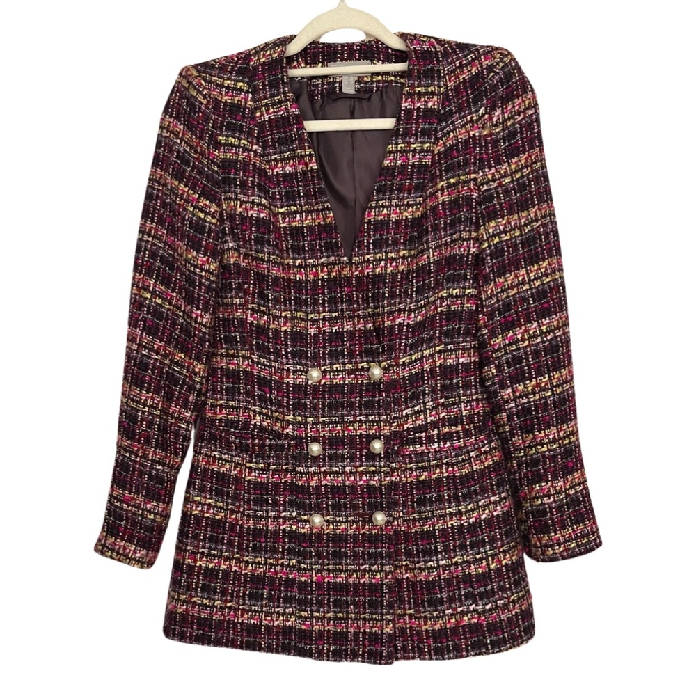 ASOS DESIGN longline double breasted, boucle tweed blazer